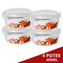 4 Pote de Vidro Redondo c/ Trava 400ML Freezer Airfryer Casa