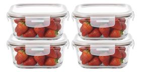 4 Pote Hermético de Vidro Quadrado Com Tampa 520ml Alimentos