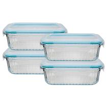 4 Pote Hermético Retangular Canelado 370ML Cor Sortida Marmita