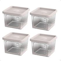 4 Pote Para Alimentos Transparente Prisma 430Ml Com Tampa