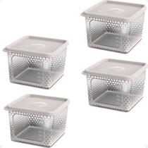 4 Pote Para Alimentos Transparente Prisma 850ml Com Tampa