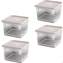 4 Pote Para Alimentos Transparente Prisma 850Ml Com Tampa