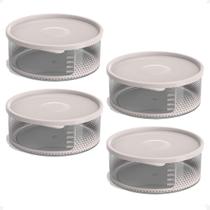 4 Pote Para Alimentos Transparente Redondo 370 Ml Com Tampa