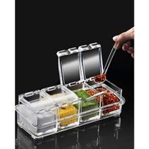 4 Potes acrílico transparente tempero caixa sal e pimenta cozinha tempero recipiente condimento armazenamento com colher 4 Potes acrílico transparente tempero caixa sal e pimenta cozinha tempero recipiente condimento armazenamento com colher
