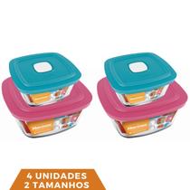 4 Potes de Vidro Com Tampa 2 Tamanhos Facilita Vap Marinex