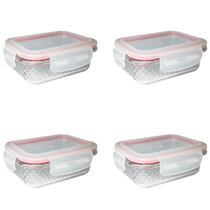 4 Potes de Vidro Diamond Retangular 370ML Vermelho Hermético 4 Potes de Vidro Diamond Retangular 370ML Vermelho Hermético
