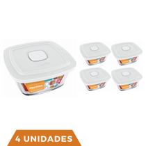 4 Potes De Vidro Facilita Vap Quadrado Com Tampa 1L Marinex 4 Potes De Vidro Facilita Vap Quadrado Com Tampa 1L Marinex