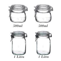 4 Potes de vidro hermético com tampa Fido Rocco Bormioli - 2 500ml + 2 1000ml (1 Litro) para armazenamento
