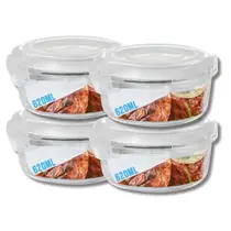 4 Potes de Vidro Redondo 620ML Marmita 4 Travas Casa Cozinha