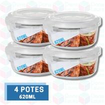 4 Potes de Vidro Redondo 620ML Marmita 4 Travas Casa Cozinha