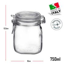 4 Potes Fido Rocco Bormioli de vidro com tampa hermética - 2 750ml + 2 1000ml (1 Litro) para armazenamento