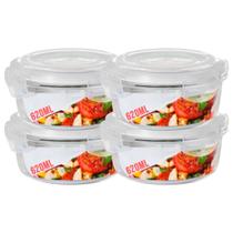 4 Potes Hermetico 620ml Redondo Vidro Microondas Multiuso 4 Potes Hermetico 620ml Redondo Vidro Microondas Multiuso