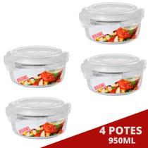 4 Potes Hermetico 950ml Redondo Vidro Microondas Multiuso 4 Potes Hermetico 950ml Redondo Vidro Microondas Multiuso