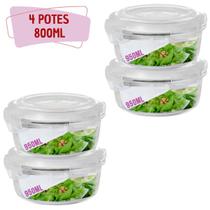 4 Potes Hermetico 950ml Redondo Vidro Multiuso Microondas 4 Potes Hermetico 950ml Redondo Vidro Multiuso Microondas