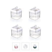 4 Potes Hermético Acrílico Quadrado 1,1 L Empilhavel Trava - Injeplastec
