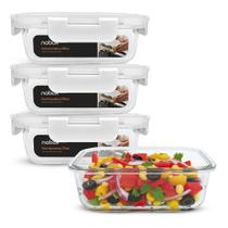 4 Potes Herméticos Vidro Travas Mais Firmes Premium 370ml