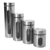 4 Potes Mantimento Condimento Conserva Vidro Inox Com Visor