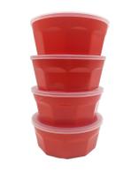 4 Potes Oitavados C/Tampa Marmita Sobremesa 700 Ml Vermelho