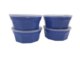 4 Potes Oitavados Com Tampa Marmita Sobremesa 700 Ml Azul