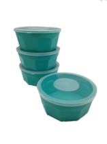 4 Potes Oitavados Com Tampa Marmita, Sobremesa 700 Ml Verde