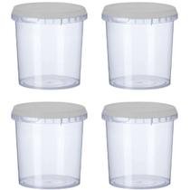 4 Potes Para Alimentos 500ML Transparente Com Tampa 11x9,5Cm
