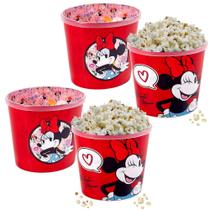 4 Potes Pipoca Minnie Vermelho 2.1L Festa Infantil Lembrança