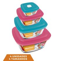 4 Potes Quadrado de Vidro Temperado Marinex 4 tamanhos