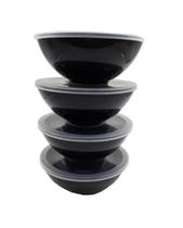 4 Potes Redondo Com Tampa Marmita Sobremesa 600 Ml Preto
