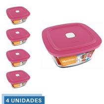 4 Potes Vidro Facilita Quadrado Marmita 300Ml Marinex