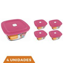 4 Potes Vidro Facilita Vap Quadrado Com Tampa 500ml Marinex