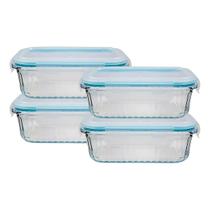 4 Potes Vidro Retangular Hermético 370ml - Quality House 4 Potes Vidro Retangular Hermético 370ml - Quality House