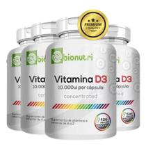 4 Potes Vitamina D3 10.000ui Por Capsula 500mg Pura 480 Cáps 8 Meses Tratamento - Bionutri