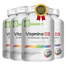 4 Potes Vitamina D3 10.000ui Por Cápsula 500mg Puro Premium 120 Cáps - Bionutri