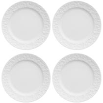 4 Pratos de Sobremesa Porcelana Relevo Tassel Germer 20,5cm Redondo Branco