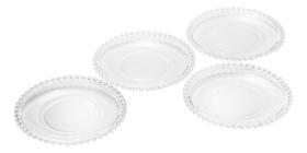 4 Pratos Sobremesa Wolff Pearl De Cristal Incolor