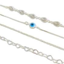 4 Pulseira 17cm Olho Grego Zirconia Coração Prata Lei 925 4 Pulseira 17cm Olho Grego Zirconia Coração Prata Lei 925
