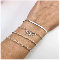 4 Pulseira Prata Legítima 925 Bolinha Coração Laminada Borbo 4 Pulseira Prata Legítima 925 Bolinha Coração Laminada Borbo