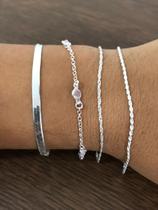 4 Pulseiras Prata Maciça 925 Lamina Cordão Baiano Singapura 4 Pulseiras Prata Maciça 925 Lamina Cordão Baiano Singapura