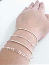 4 Pulseiras Rabo Rato Coração Prata Legítima 925 C/ Extensor