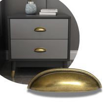 4 Puxador Concha Meia Lua para Gavetas, Armários e Móveis no Geral, Clássico em Ouro Velho, Resistente 4 Puxador Concha Meia Lua para Gavetas, Armários e Móveis no Geral, Clássico em Ouro Velho, Resistente