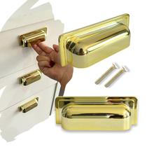 4 Puxadores Concha Quadrado Atemporal 64mm em metal Zamac
