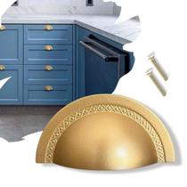 4 Puxadores Concha Shell para Móveis, Dourado Fosco64mm, Metal Resistente, Charme e Beleza no Lar