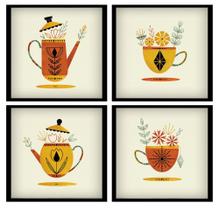 4 quadrinhos decorativos com moldura chá café da tarde cozinha área gourmet - Tendecor