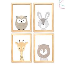 4 Quadro decoração animais escandinavos 33x43 com vidro