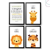 4 Quadro decoração safari infantil moldura e vidro