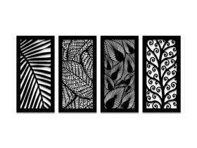 4 Quadro Decorativo Vazado Folhagem Natureza Placa Parede