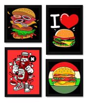 4 Quadros Artes Lanches Decoração Restaurante Hamburgueria