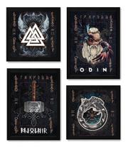4 Quadros Artes Mitologia Nórdica Odin Mjolnir Valknut 4 Quadros Artes Mitologia Nórdica Odin Mjolnir Valknut