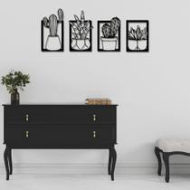 4 Quadros Decorativo Vaso Cactos em MDF