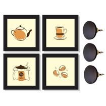 4 Quadros Decorativos Cantinho Café e 3 Ganchos de parede - Souvenir Decor